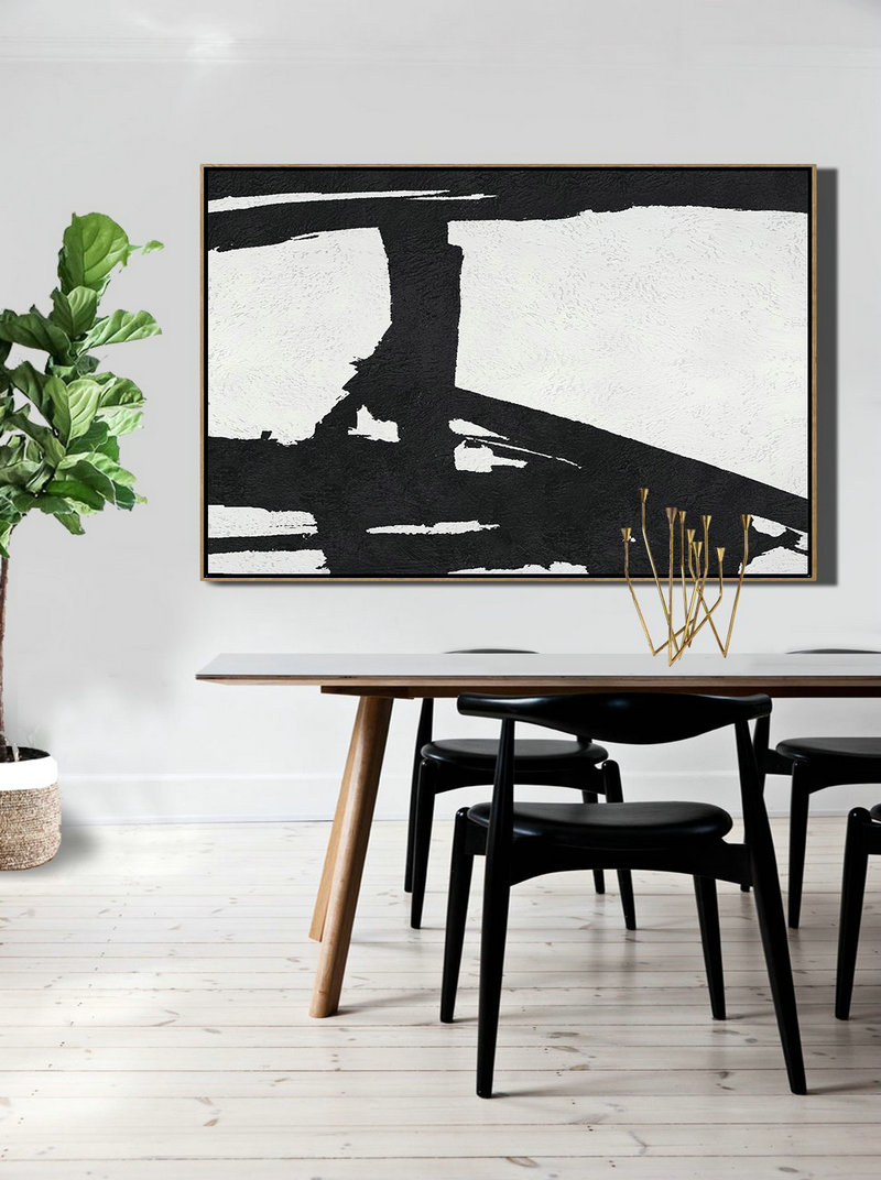 Acrylic Painting On Canvas,Hand Painted Oversized Horizontal Minimal Art On Canvas, Black And White Minimalist Painting - Extra Large Canvas Painting